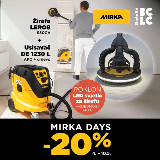 MIRKA LEROS 950CV 225mm 5,0 + MIRKA Usisavač DE 1230 L AFC + led svjetlo