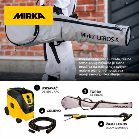 MIRKA LEROS  950CV 225mm 5,0 + torba + MIRKA usisavač DE 1230