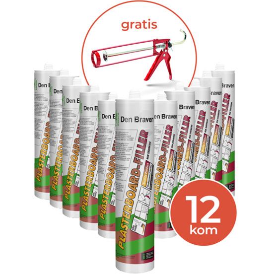 ZWALUW PLASTERBOARD FILLER Akrilni kit (310ml) bijeli-paket 12kom+pištolj gratis