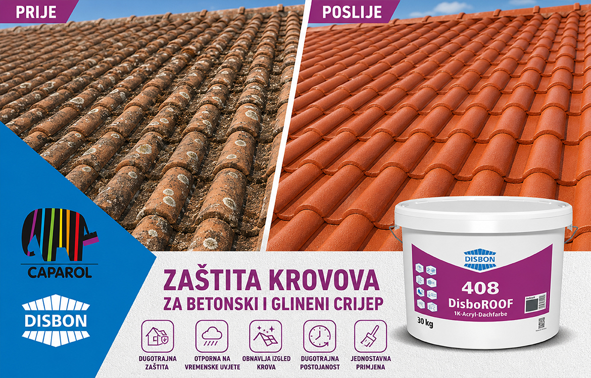 Usporedba krova prije i poslije obnove premazom Caparol Disboroof 408 za betonski i glineni crijep