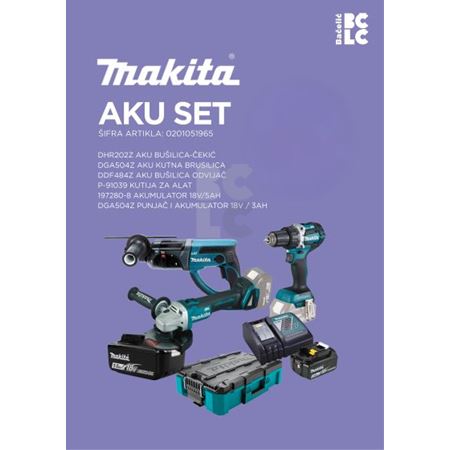 MAKITA aku set DGA504Z+DHR202Z+DDF484Z+191A24-4+197280-8+P-91039